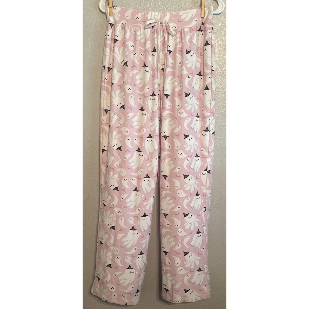 Spooky Night Pink Ghost Pajama Pants Women's Size Small Halloween Witch Hat Soft